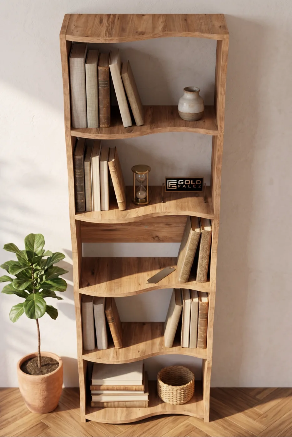 Bookcase 5-Tiered Esinti Modern Multi-purpose Decorative Shelf Unit Spacious Library Office Bookcase 7080 Atlantic Pine