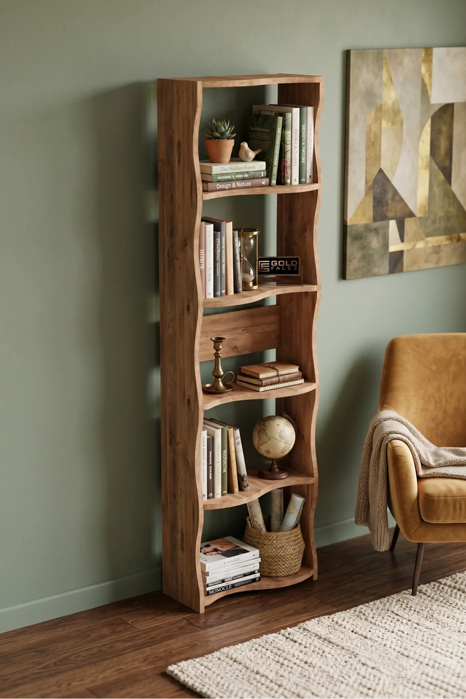 Bookcase 5-Tiered Esinti Modern Multi-purpose Decorative Shelf Unit Spacious Library Office Bookcase 7080 Atlantic Pine