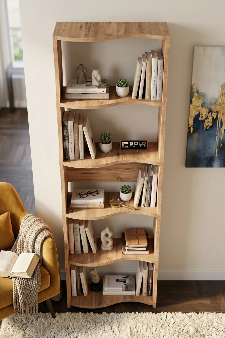 Bookcase 5-Tiered Esinti Modern Multi-purpose Decorative Shelf Unit Spacious Library Office Bookcase 7080 Atlantic Pine