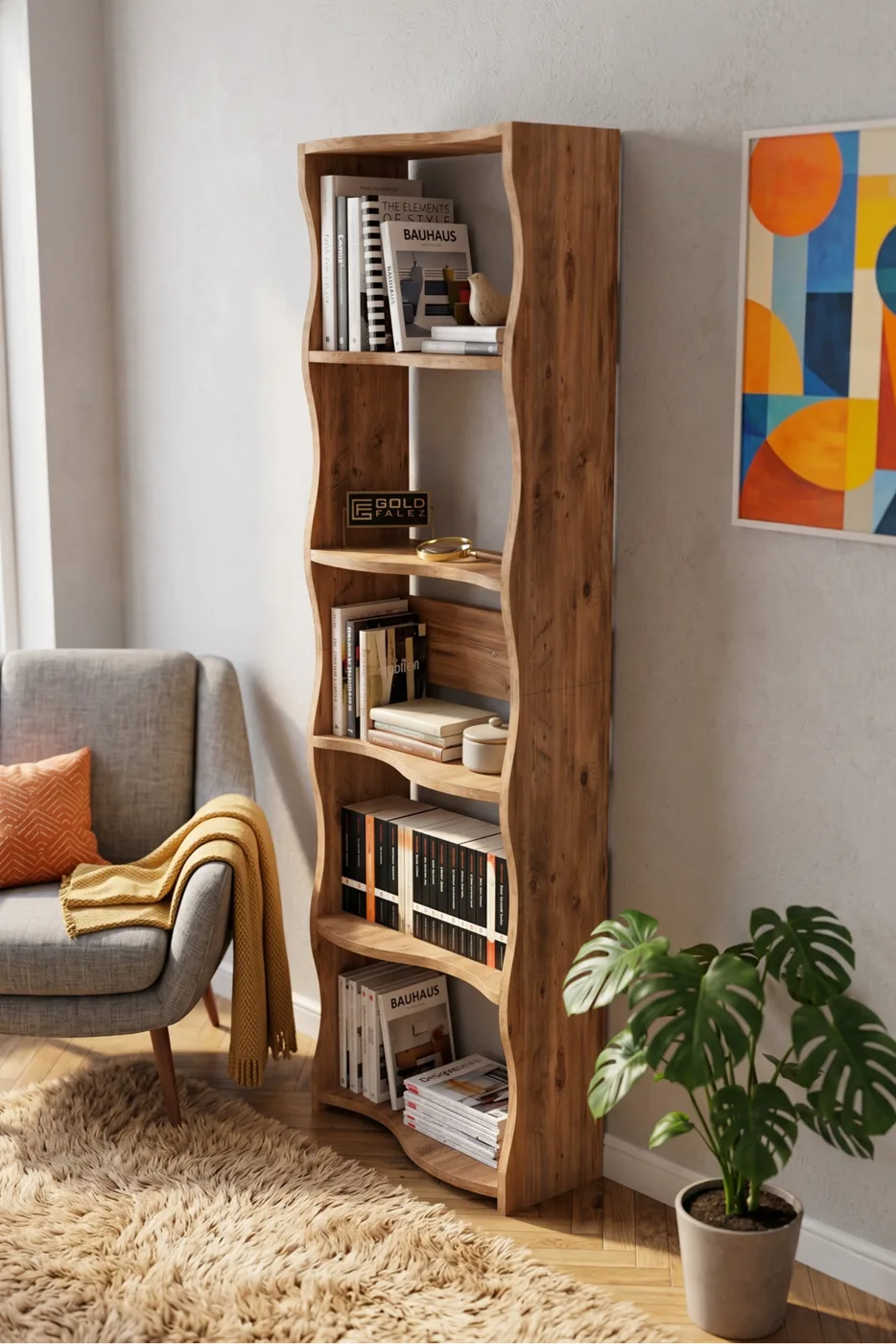 Bookcase 5-Tiered Esinti Modern Multi-purpose Decorative Shelf Unit Spacious Library Office Bookcase 7080 Atlantic Pine
