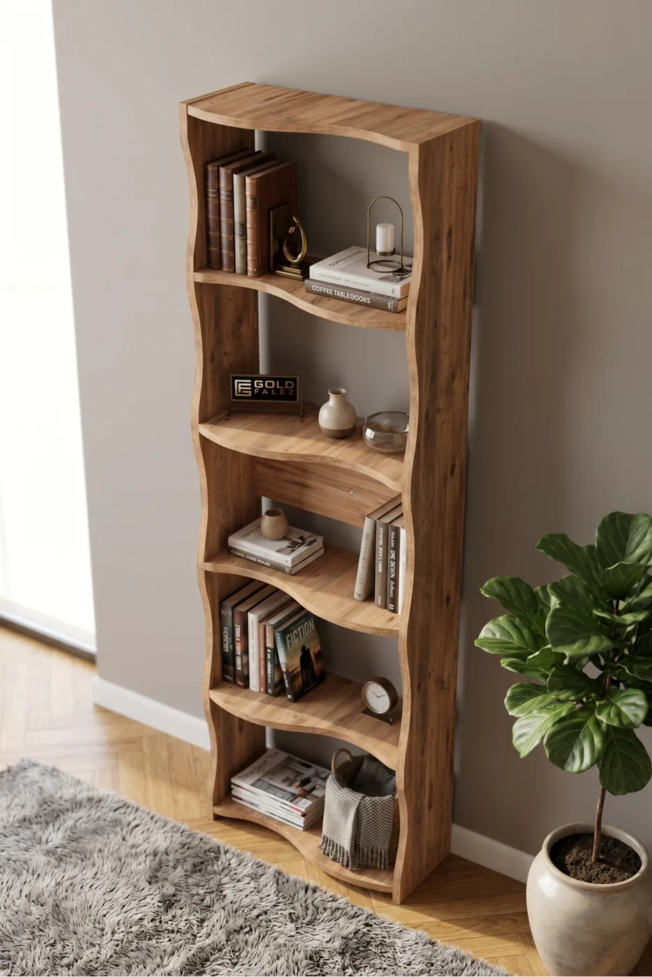 Bookcase 5-Tiered Esinti Modern Multi-purpose Decorative Shelf Unit Spacious Library Office Bookcase 7080 Atlantic Pine