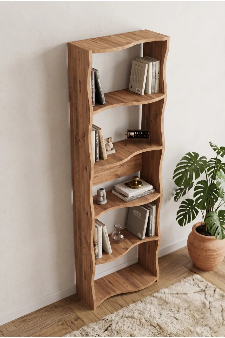 Bookcase 5-Tiered Esinti Modern Multi-purpose Decorative Shelf Unit Spacious Library Office Bookcase 7080 Atlantic Pine