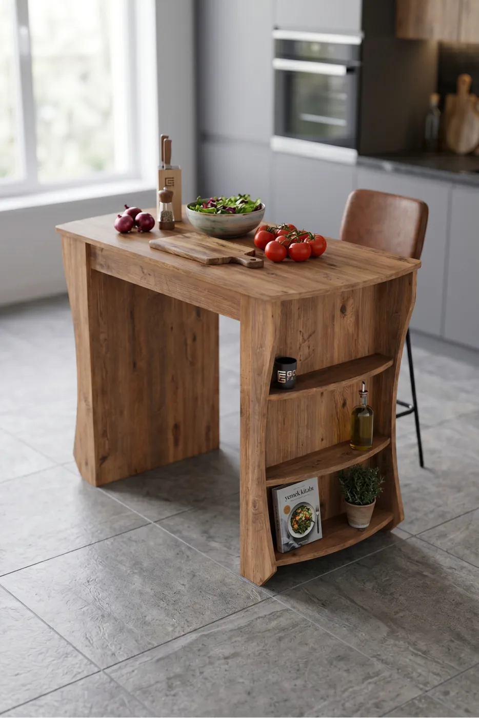 Kitchen Table Kitchen Island Island Table Bar Table Breakfast Table Shelved Multi-purpose Cabinet Modern Table 120x60 cm 9836 Atlantic Pine
