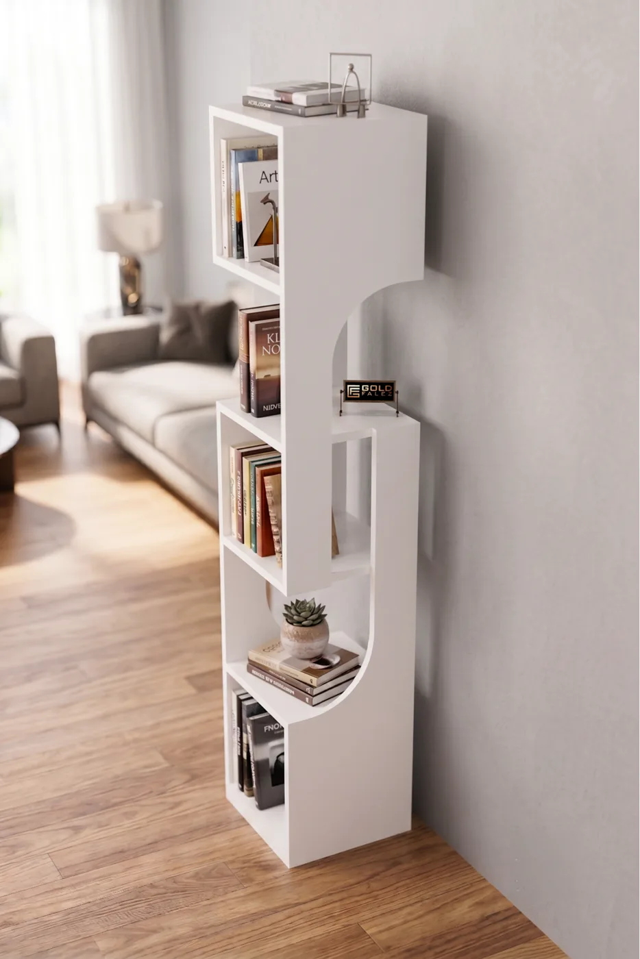 Bookcase Wooden Decorative Shelf 5-Tiered Modern Multi-purpose Bookcase Living Room Office Bookcase 7067 White