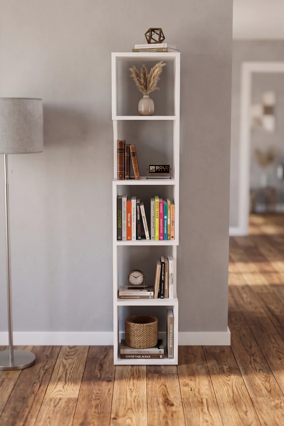 Bookcase Wooden Decorative Shelf 5-Tiered Modern Multi-purpose Bookcase Living Room Office Bookcase 7067 White