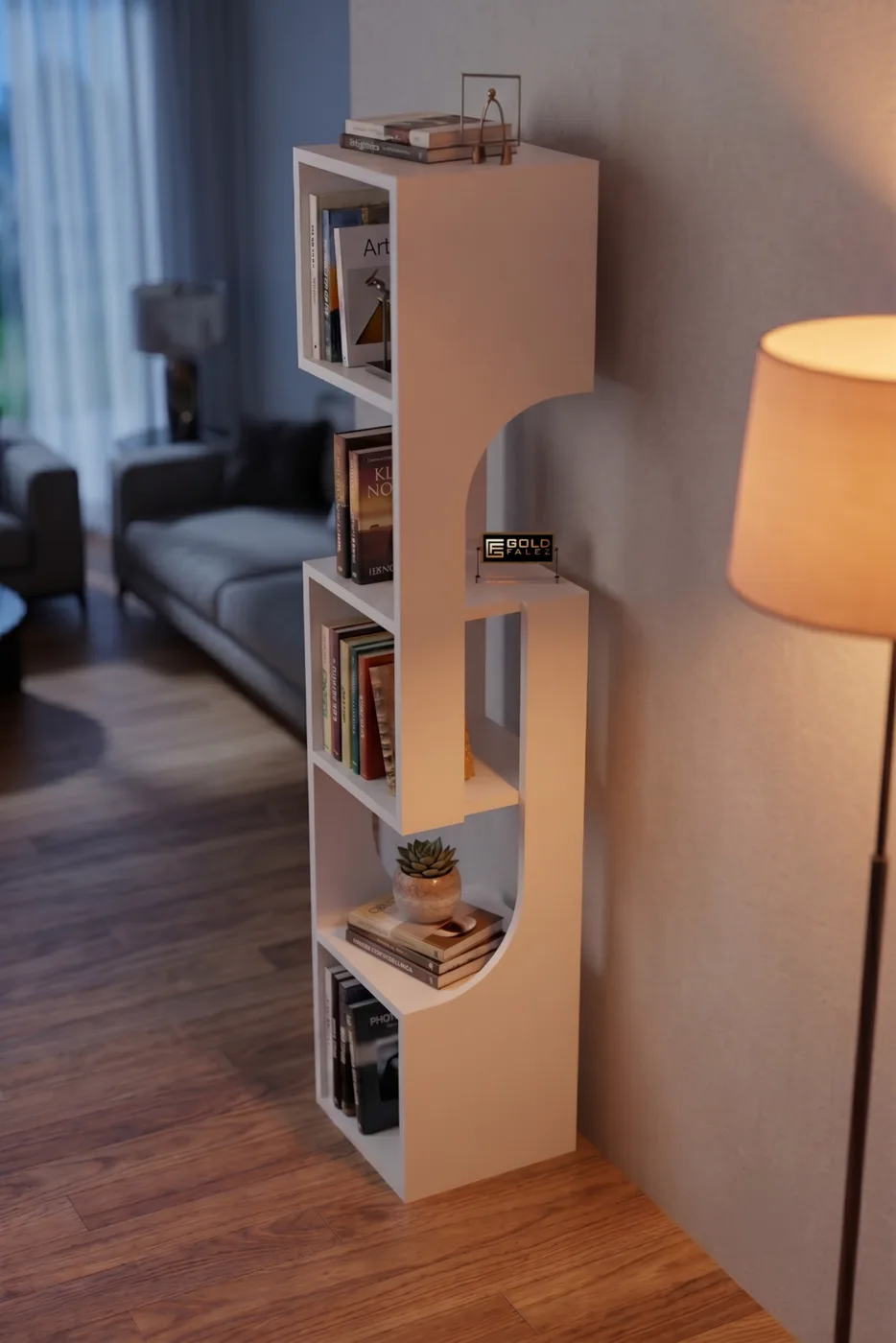 Bookcase Wooden Decorative Shelf 5-Tiered Modern Multi-purpose Bookcase Living Room Office Bookcase 7067 White