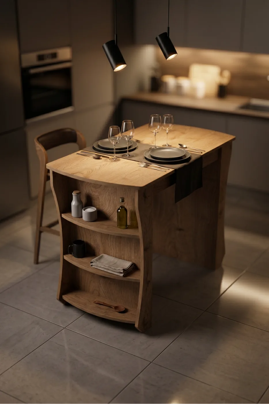 Kitchen Table Kitchen Island Island Table Bar Table Breakfast Table Shelved Multi-purpose Cabinet Modern Table 120x60 cm 9838 Sepet