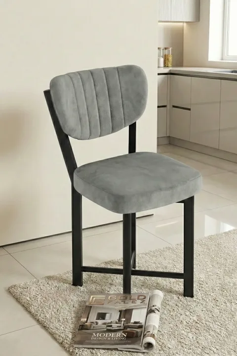 Chair 1 Piece Baby Face Fabric Metal Modern Kitchen Chair Cafe Balcony Office Elma 9814 Grey