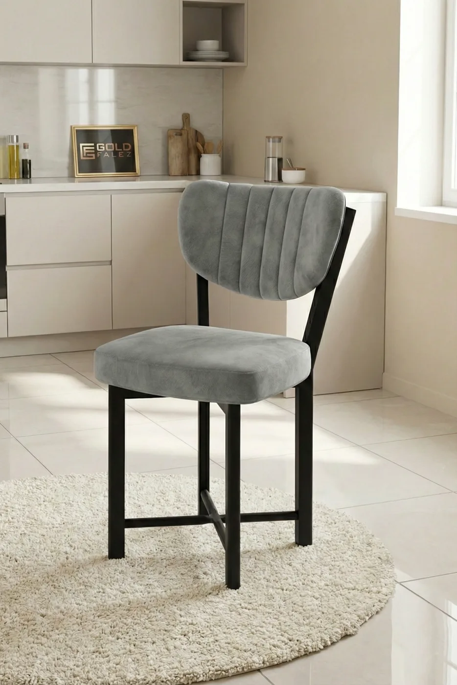 Chair 1 Piece Baby Face Fabric Metal Modern Kitchen Chair Cafe Balcony Office Elma 9814 Grey