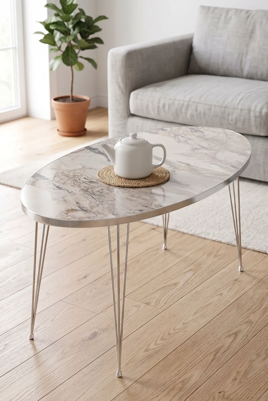 Coffee Table Ellipse Silver Efes Wire