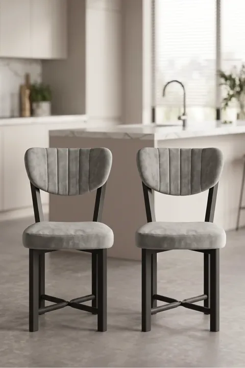 Chair 2 Pieces Baby Face Fabric Metal Legs Modern Kitchen Chair Cafe Balcony Office Elma 9810 Grey