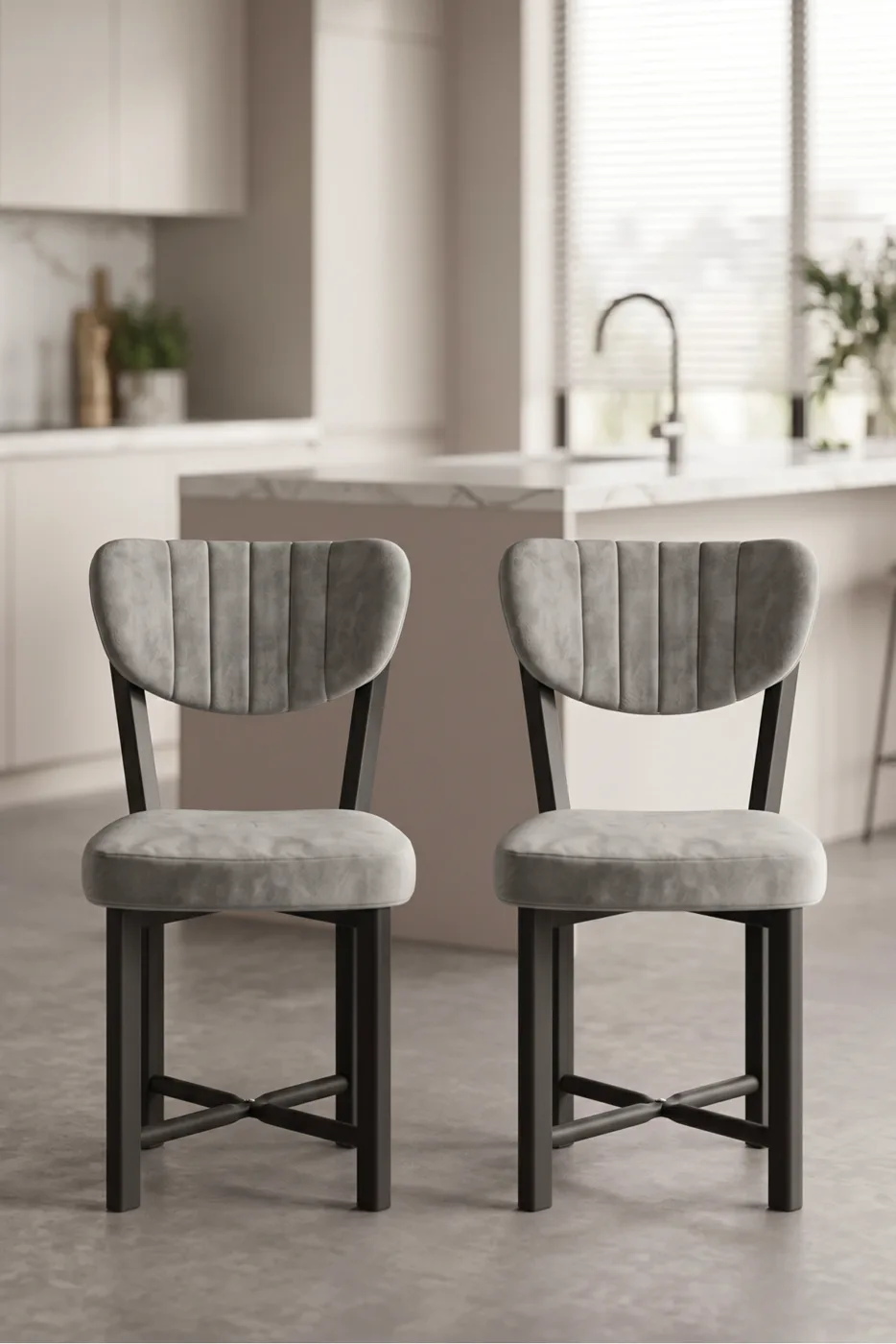Chair 2 Pieces Baby Face Fabric Metal Legs Modern Kitchen Chair Cafe Balcony Office Elma 9810 Grey