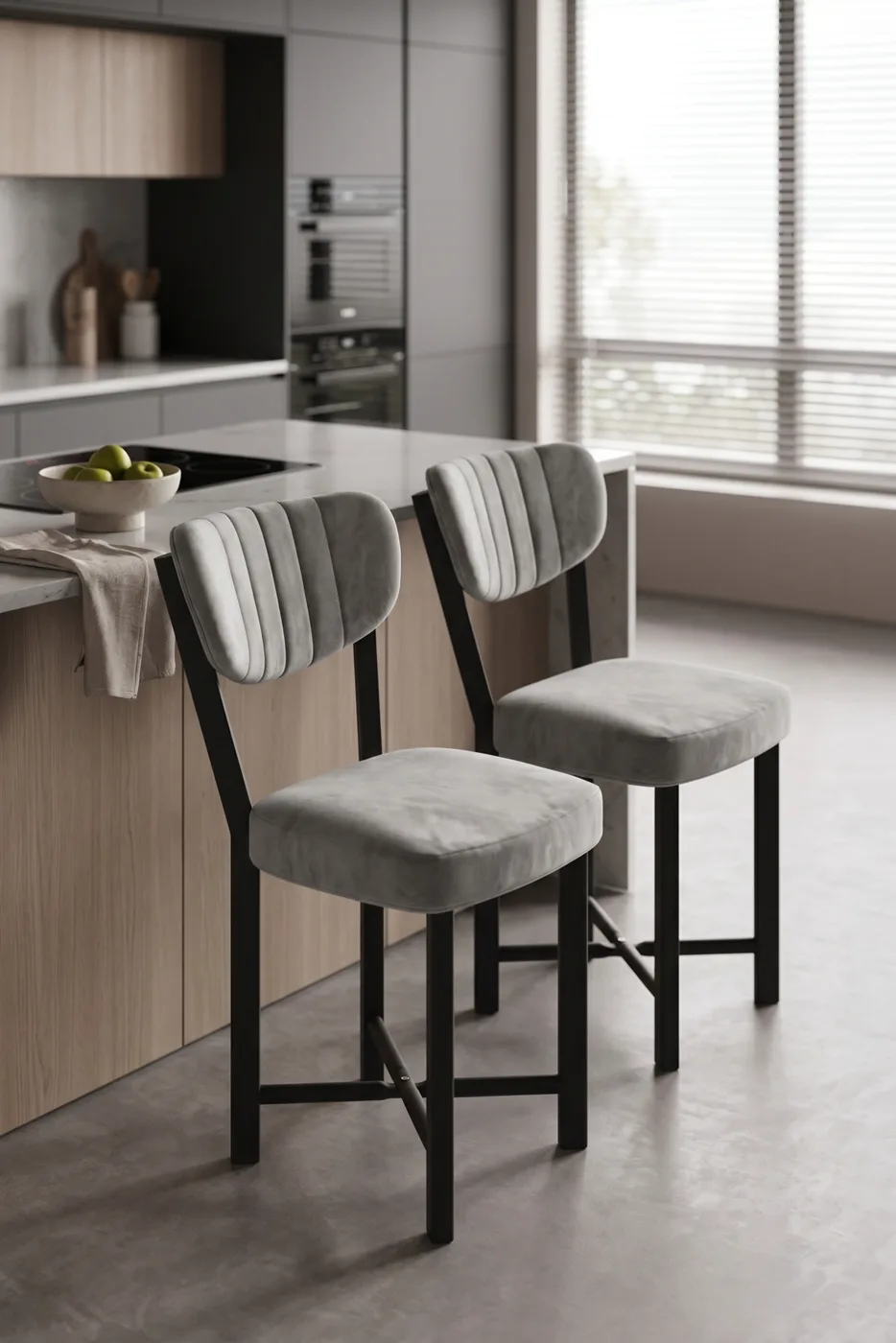 Chair 2 Pieces Baby Face Fabric Metal Legs Modern Kitchen Chair Cafe Balcony Office Elma 9810 Grey