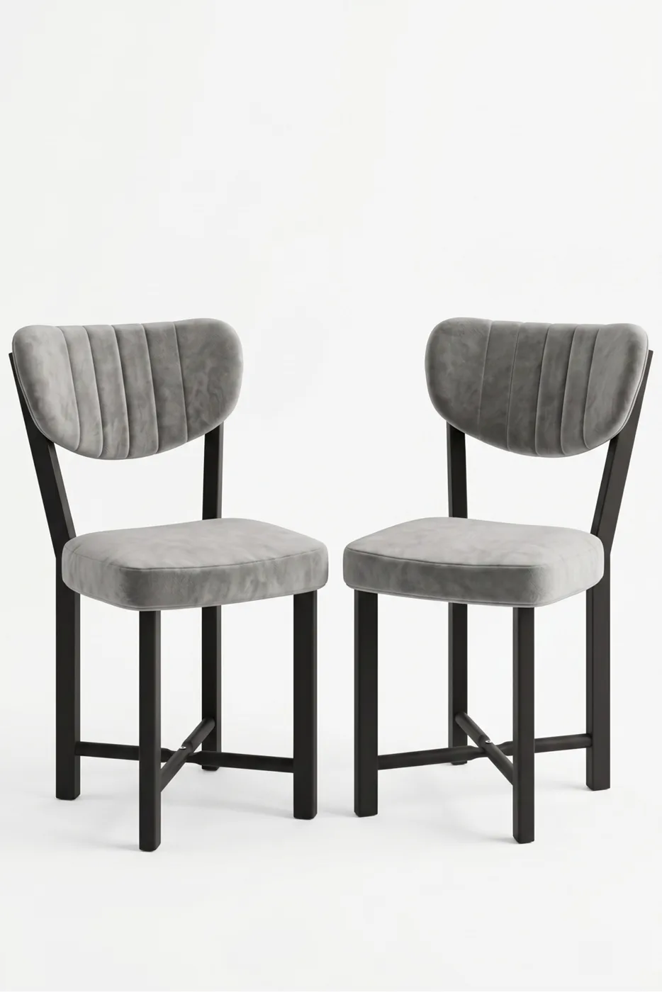 Chair 2 Pieces Baby Face Fabric Metal Legs Modern Kitchen Chair Cafe Balcony Office Elma 9810 Grey