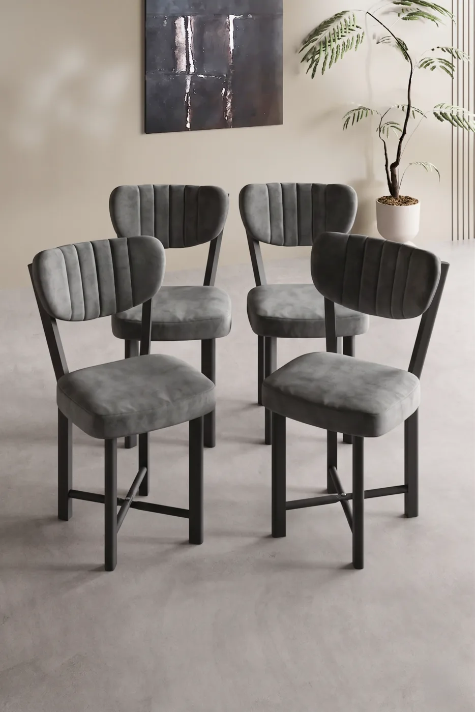 Chair 4 Pieces Baby Face Fabric Metal Legs Modern Kitchen Chair Cafe Balcony Office Elma
