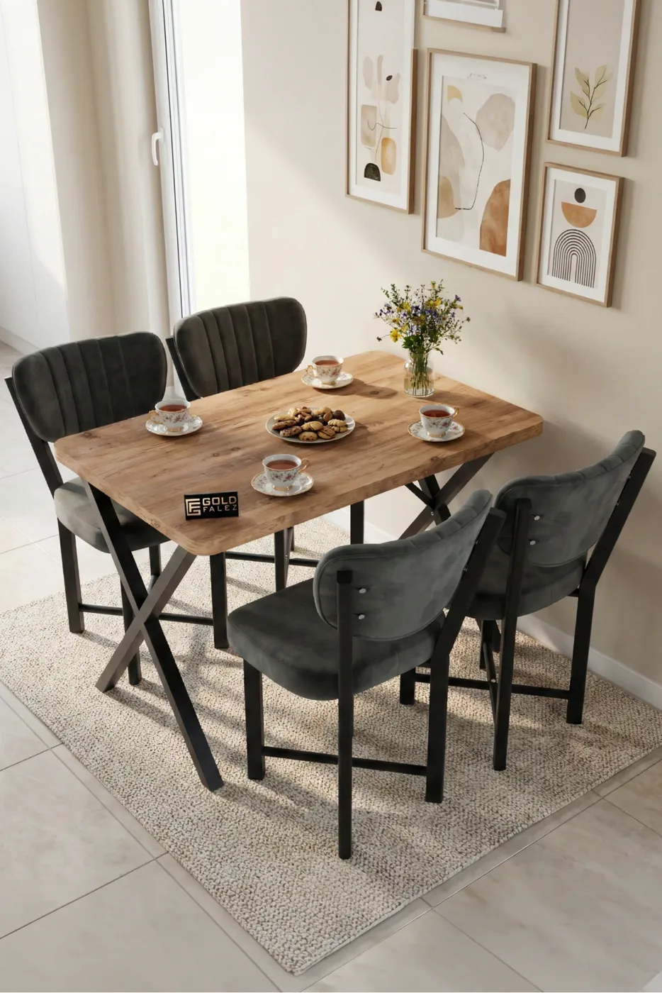 Chair 4 Pieces Baby Face Fabric Metal Legs Modern Kitchen Chair Cafe Balcony Office Elma