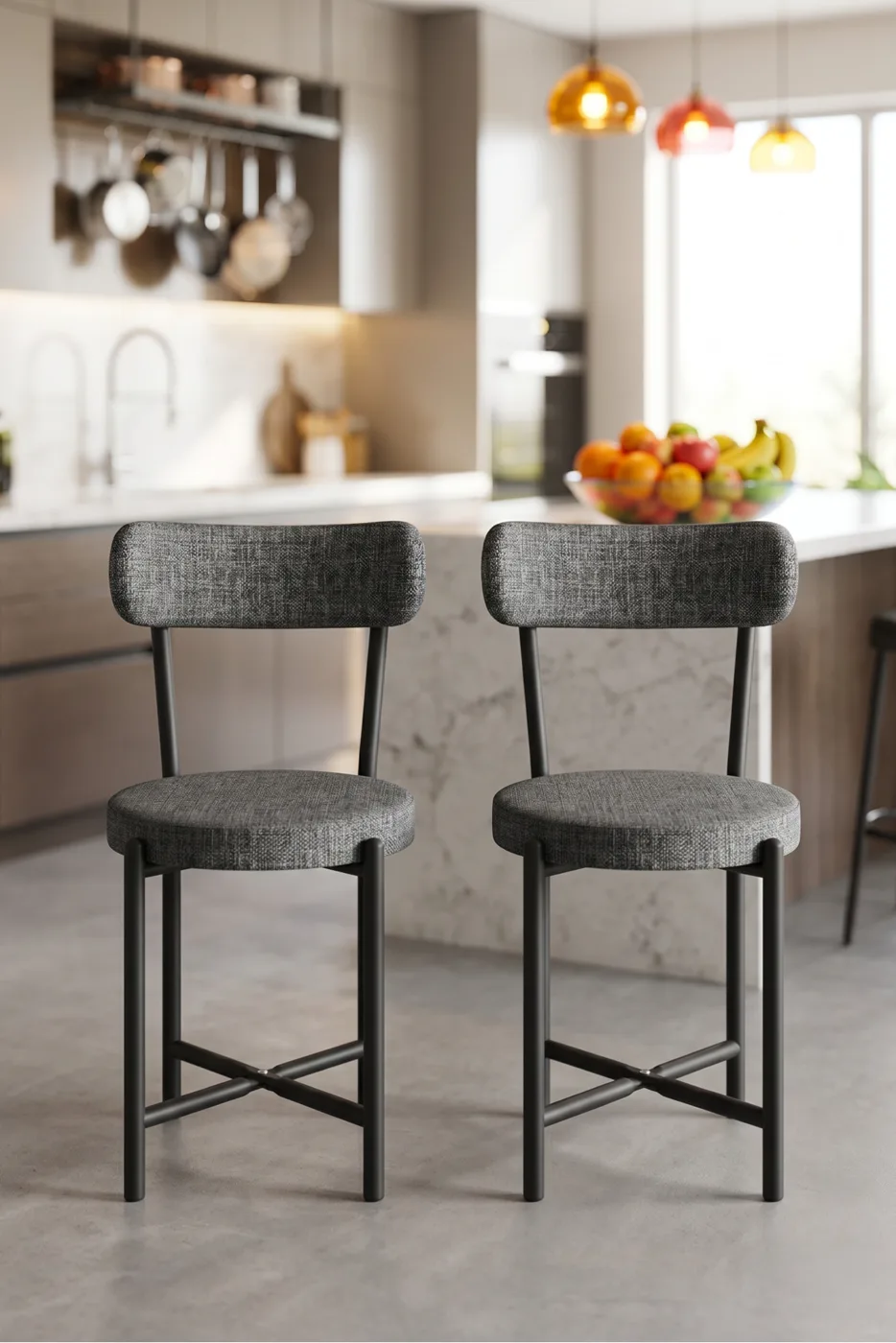 2-Piece Linen Fabric Metal Leg Modern Kitchen Chair for Cafe Balcony Office Teddy 9813 Anthracite