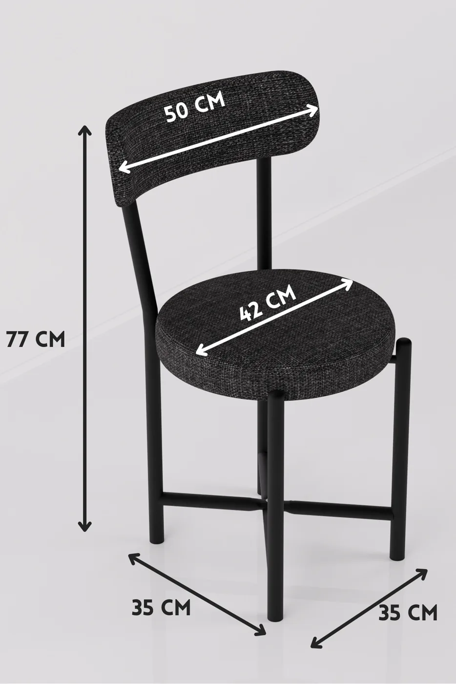 2-Piece Linen Fabric Metal Leg Modern Kitchen Chair for Cafe Balcony Office Teddy 9813 Anthracite