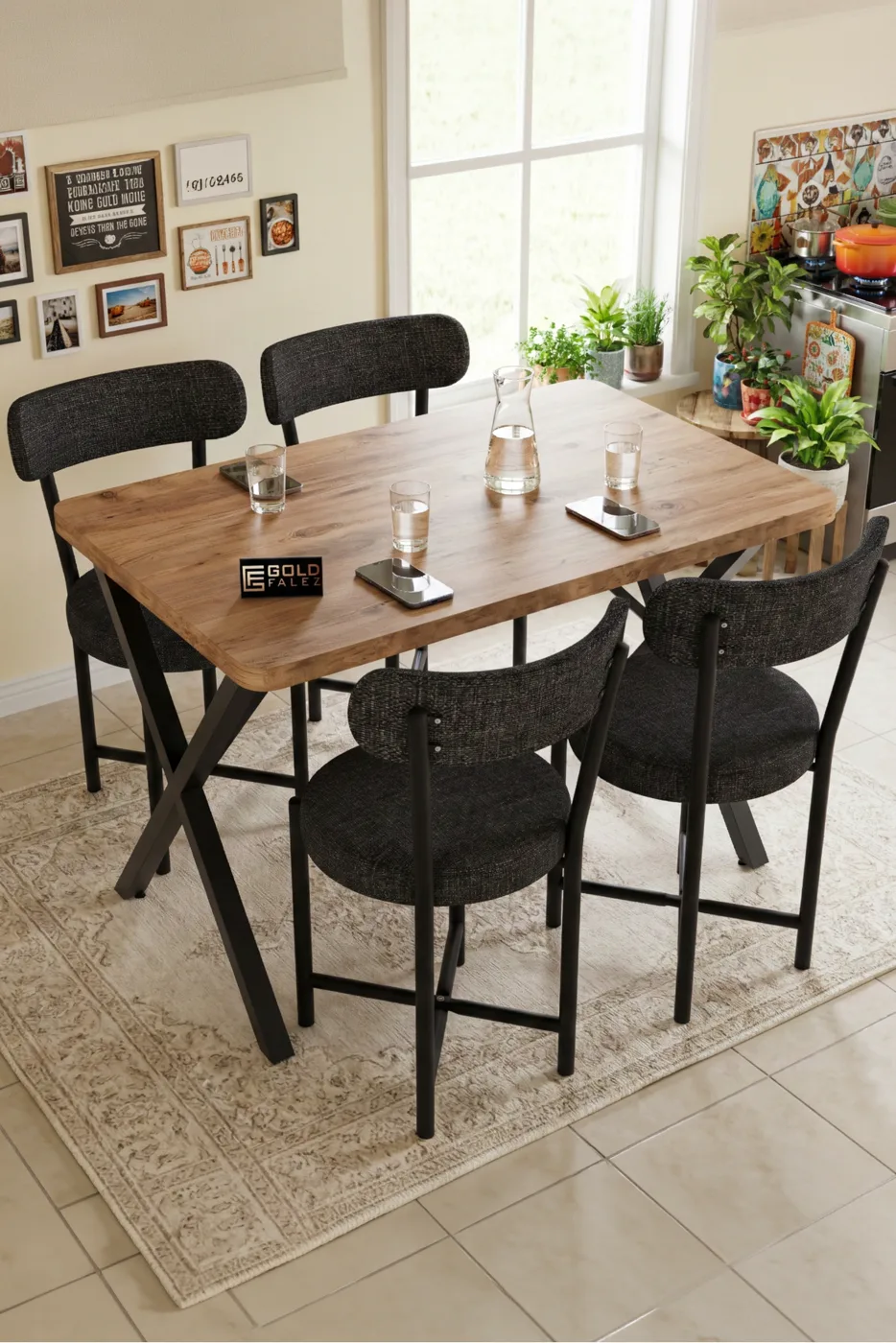 2-Piece Linen Fabric Metal Leg Modern Kitchen Chair for Cafe Balcony Office Teddy 9813 Anthracite