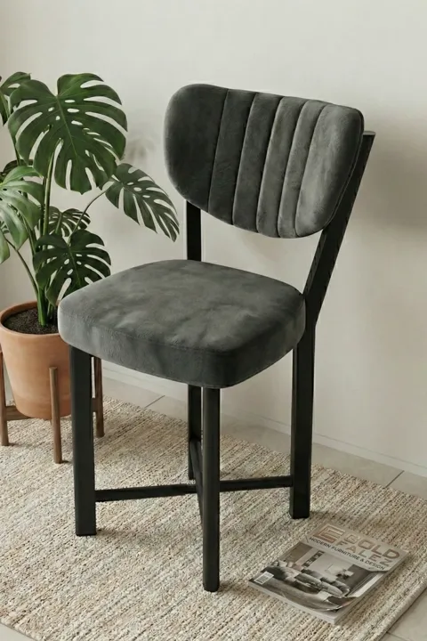 Single Baby Face Fabric Metal Modern Kitchen Chair for Cafe Balcony Office Elma 9815 Anthracite