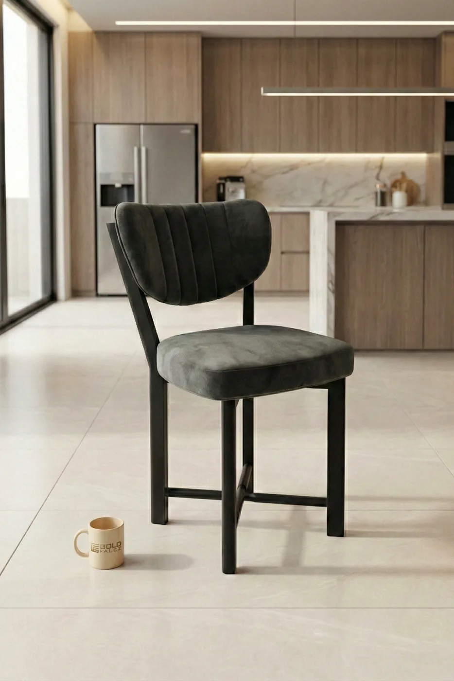 Single Baby Face Fabric Metal Modern Kitchen Chair for Cafe Balcony Office Elma 9815 Anthracite