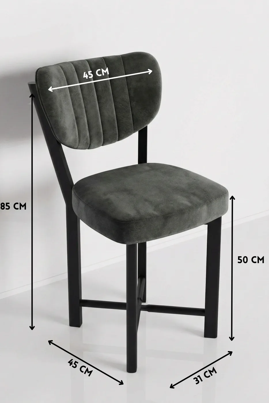 Single Baby Face Fabric Metal Modern Kitchen Chair for Cafe Balcony Office Elma 9815 Anthracite