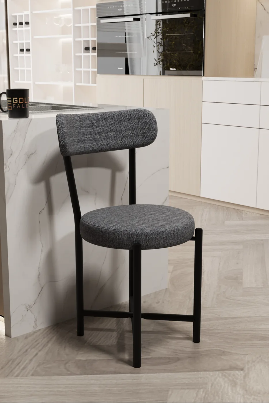 Single Linen Fabric Metal Leg Modern Kitchen Chair for Cafe Balcony Office Teddy 9816 Grey