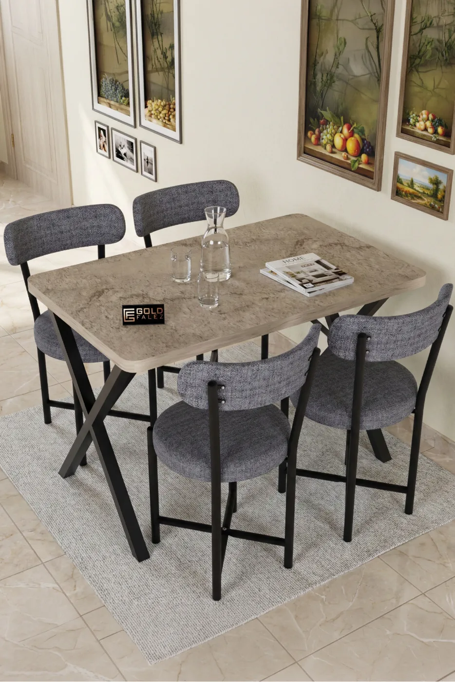 Single Linen Fabric Metal Leg Modern Kitchen Chair for Cafe Balcony Office Teddy 9816 Grey