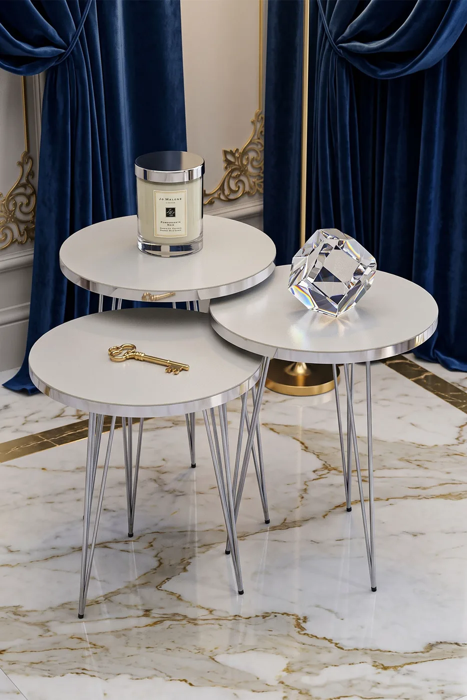 Silver White Wire Nesting Table