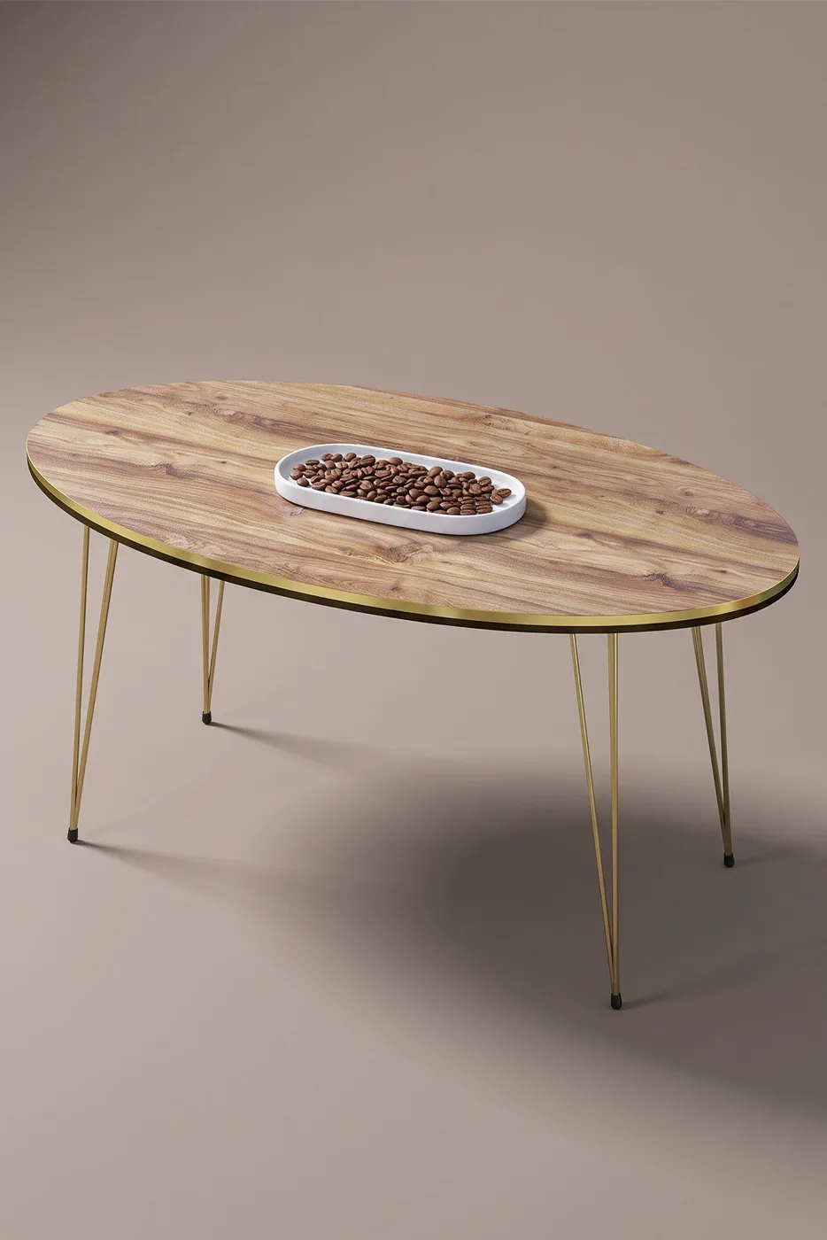 Oval Double Gold Walnut Wire Leg Coffee Table