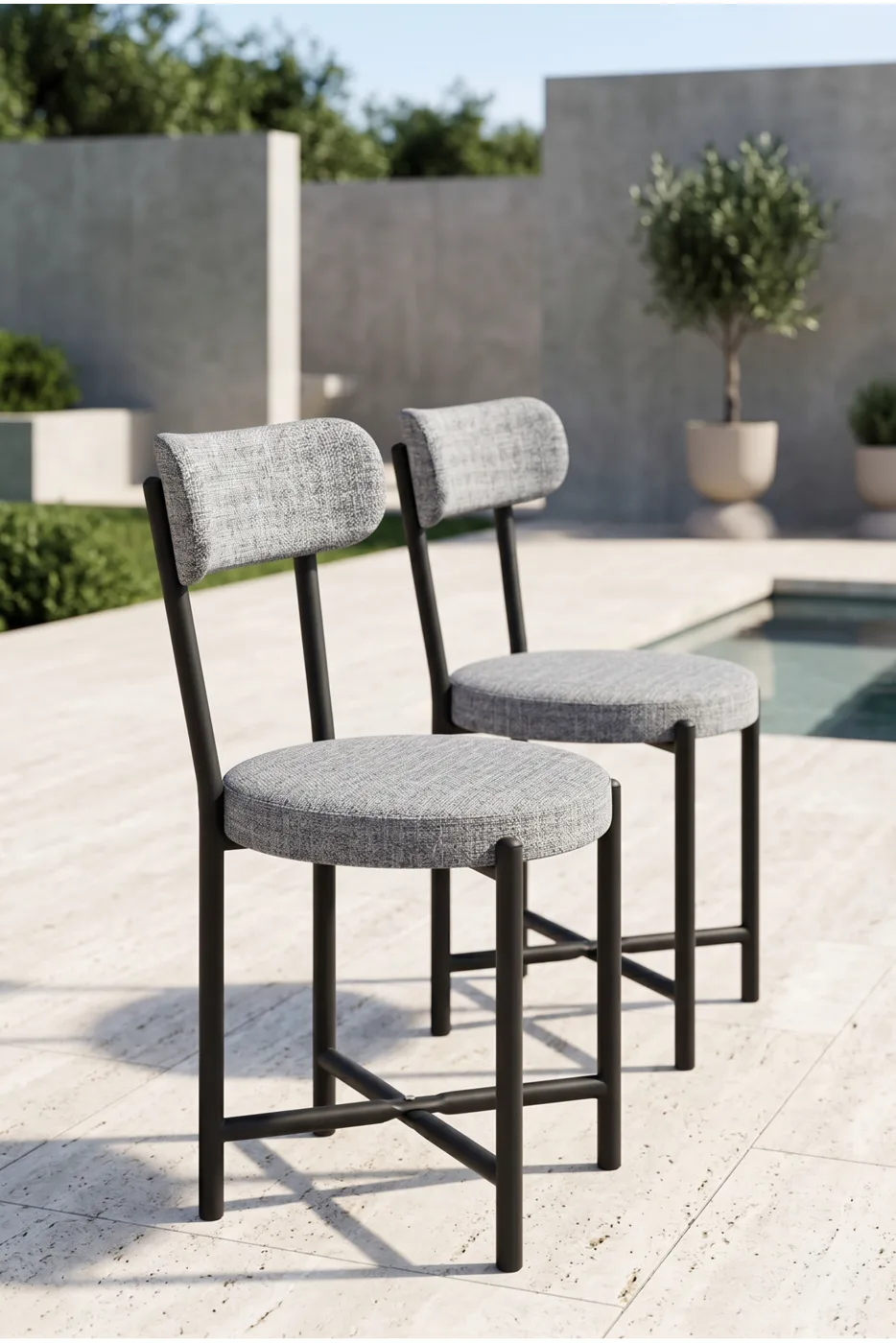 2-Piece Linen Fabric Metal Leg Modern Kitchen Chair for Cafe Balcony Office Teddy 9812 Grey