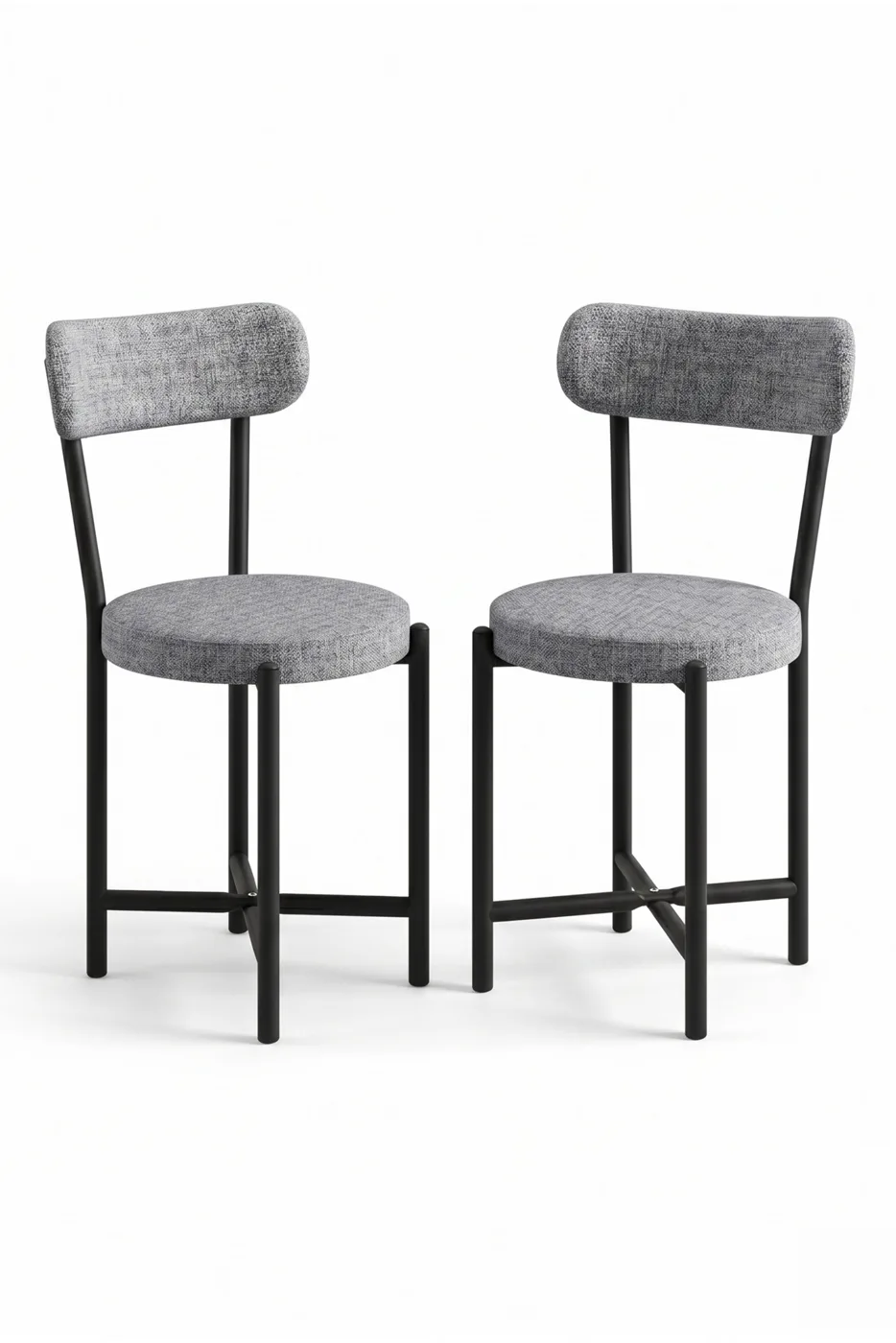 2-Piece Linen Fabric Metal Leg Modern Kitchen Chair for Cafe Balcony Office Teddy 9812 Grey