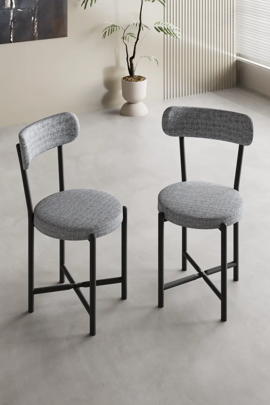 2-Piece Linen Fabric Metal Leg Modern Kitchen Chair for Cafe Balcony Office Teddy 9812 Grey