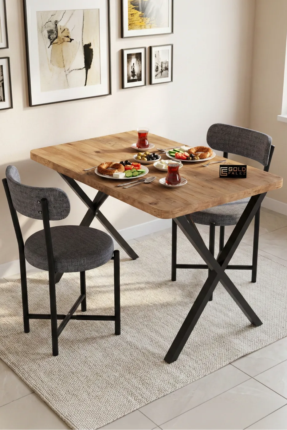2-Piece Linen Fabric Metal Leg Modern Kitchen Chair for Cafe Balcony Office Teddy 9812 Grey