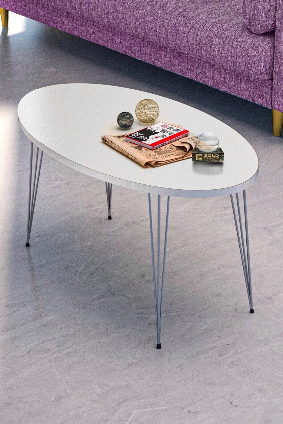 Oval Silver White Wire Coffee Table