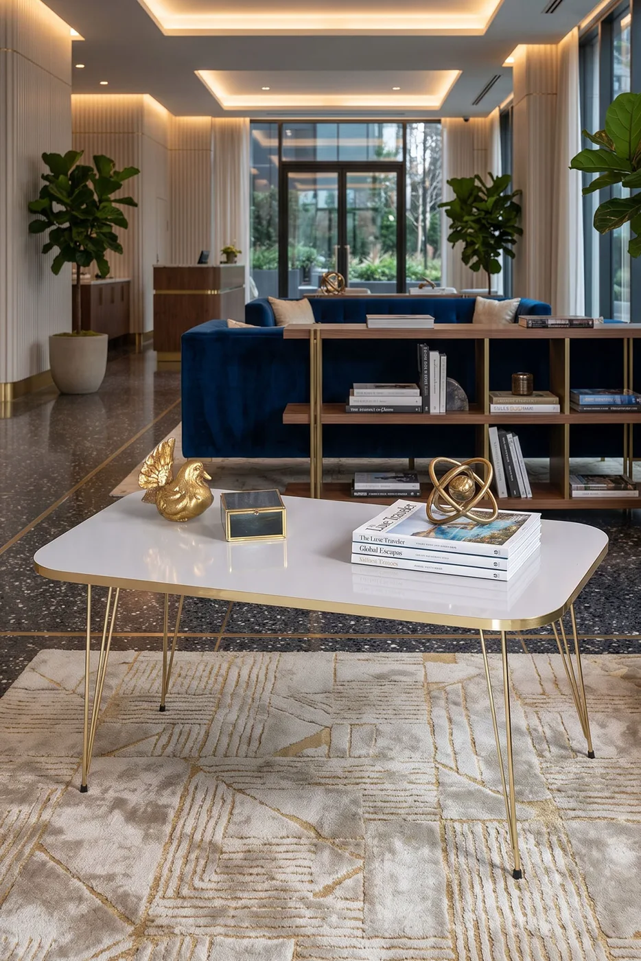 Square Gold White Wire Coffee Table