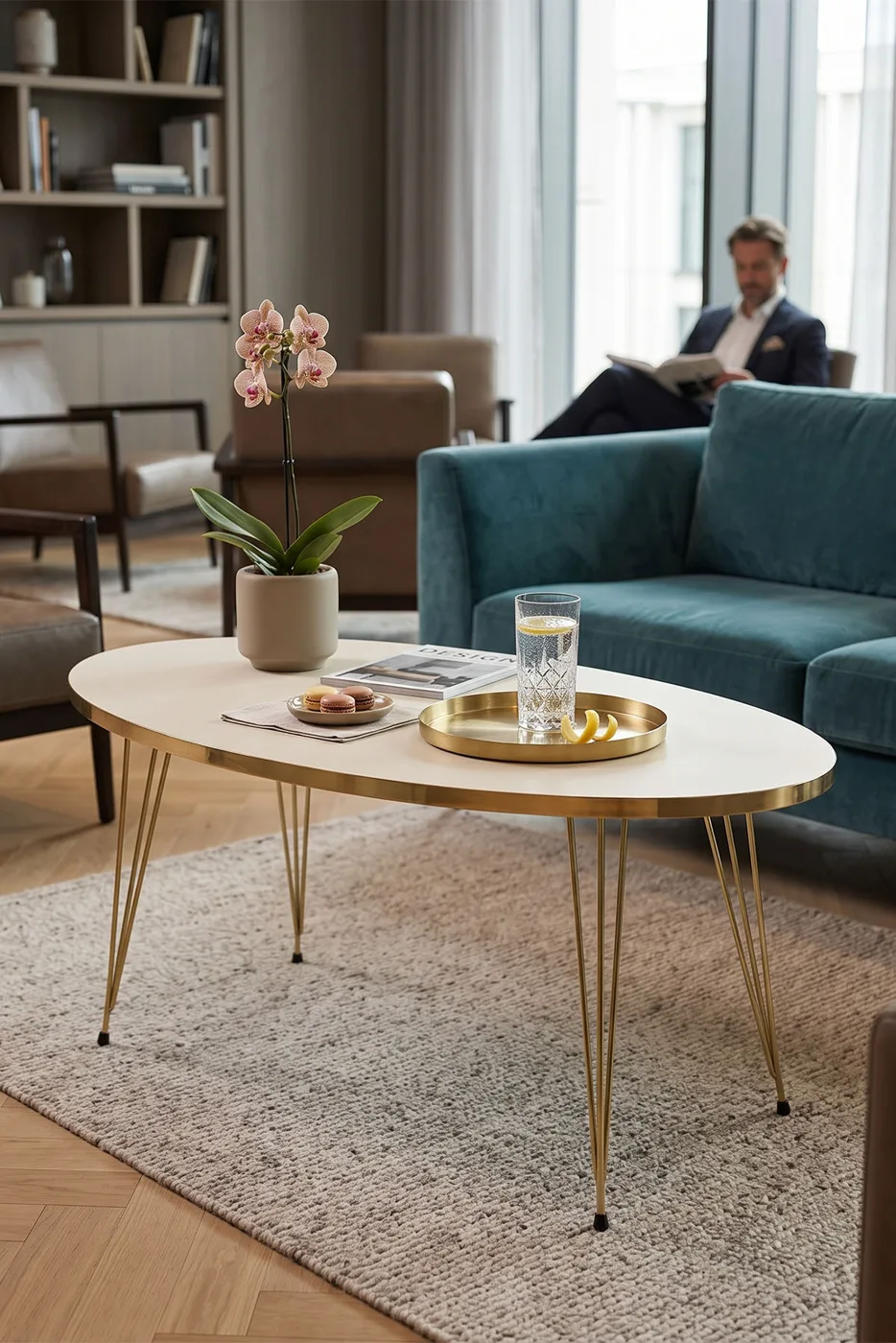 Coffee Table Ellipse Gold Cream Wire