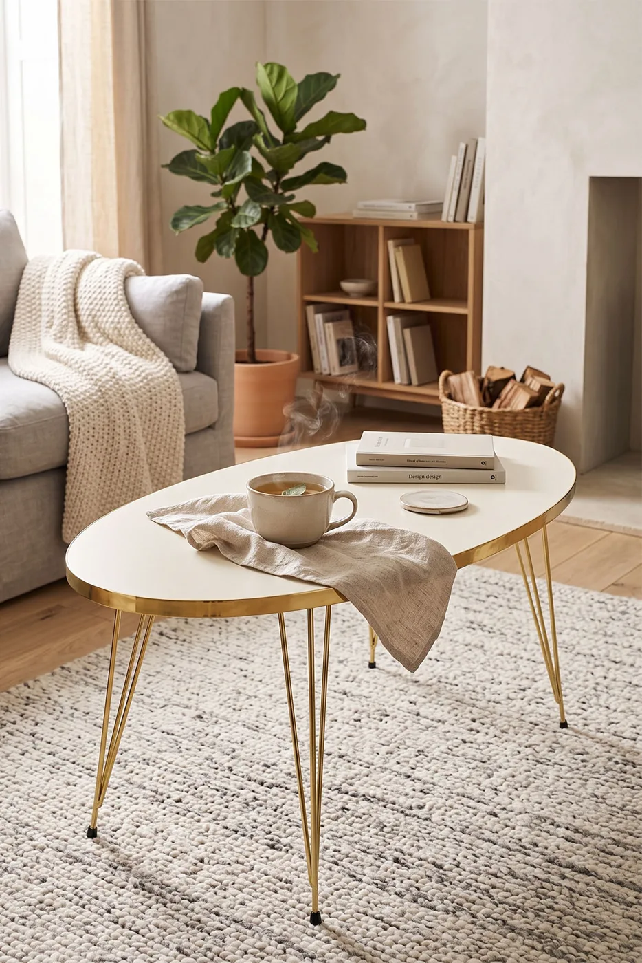 Coffee Table Ellipse Gold Cream Wire