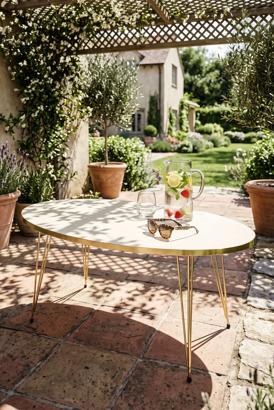Coffee Table Ellipse Gold Cream Wire