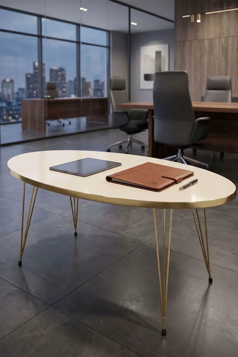 Coffee Table Ellipse Gold Cream Wire