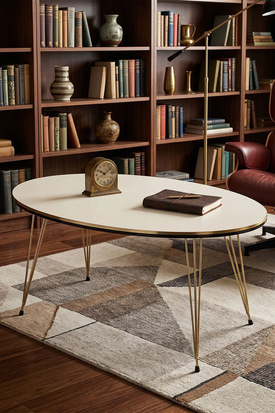 Coffee Table Ellipse Twin Gold Cream Wire Legs
