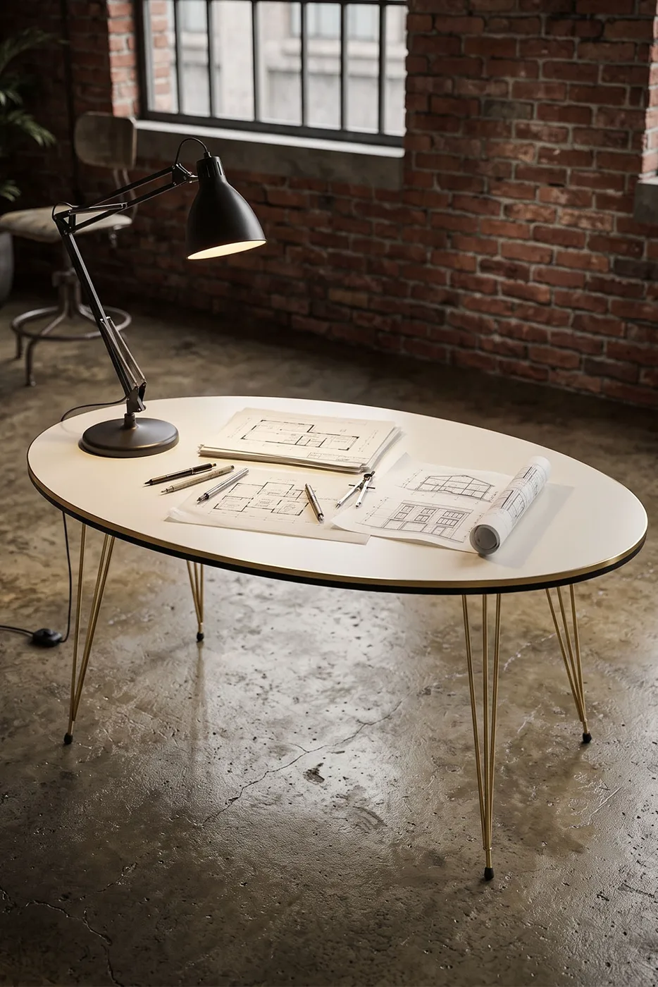 Coffee Table Ellipse Twin Gold Cream Wire Legs