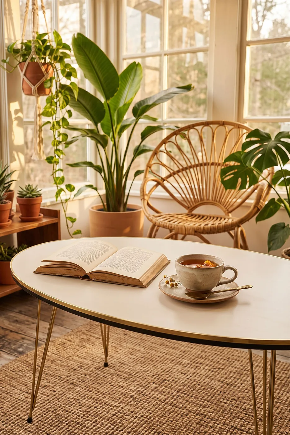 Coffee Table Ellipse Twin Gold Cream Wire Legs