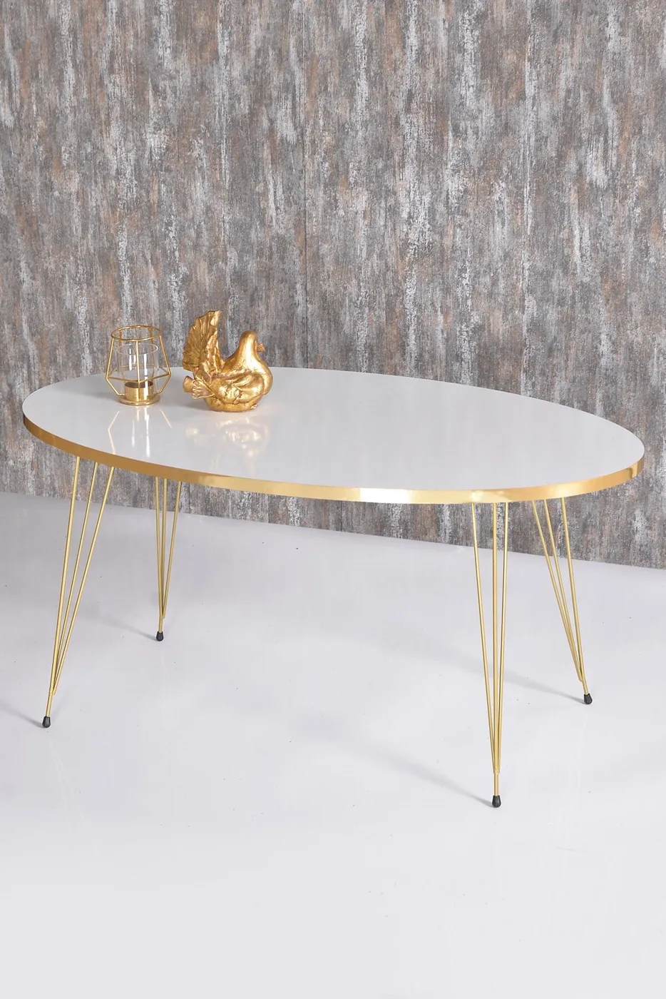 Coffee Table Ellipse Gold White Wire