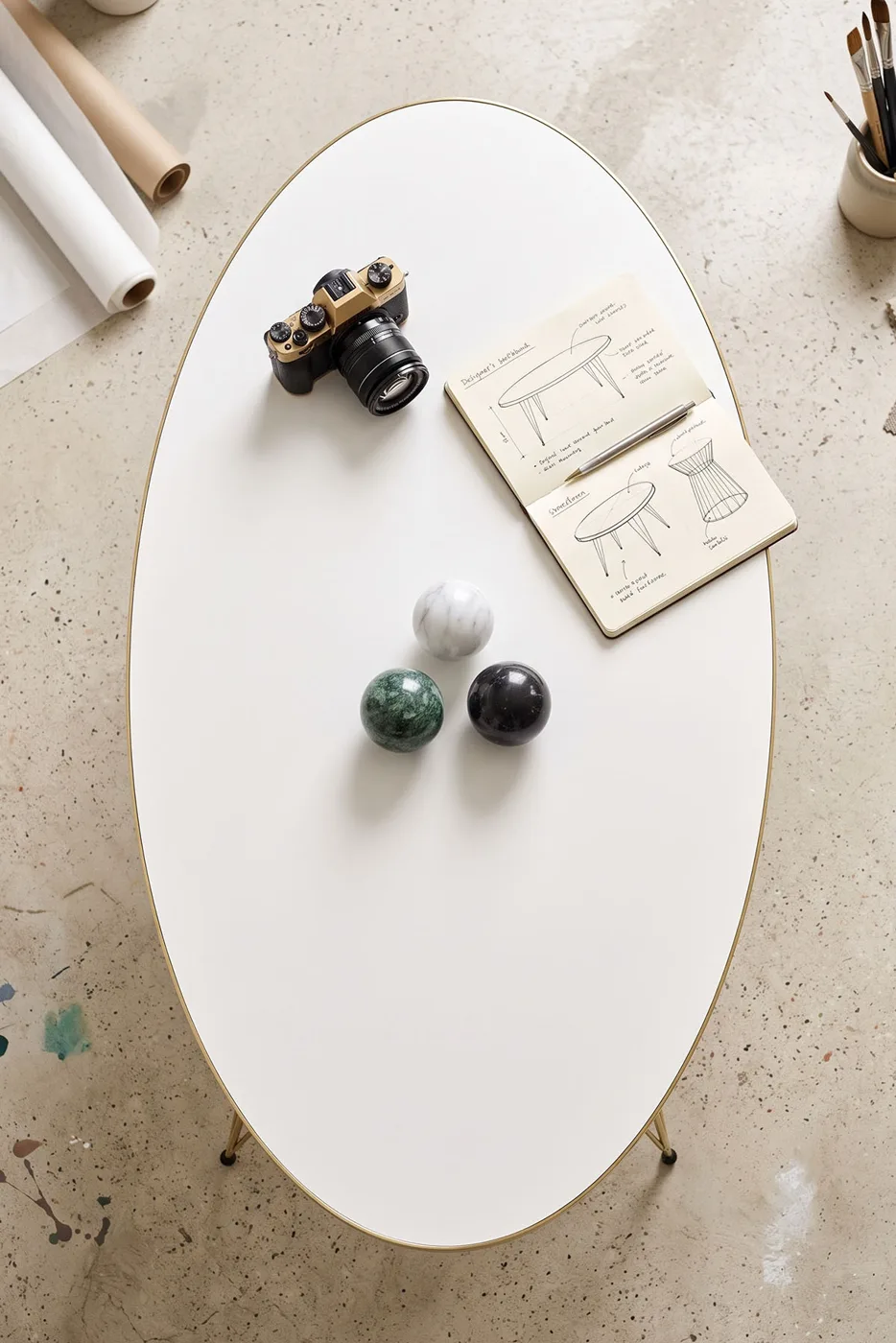 Coffee Table Ellipse Gold White Wire