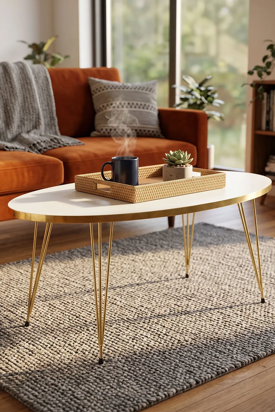 Coffee Table Ellipse Gold White Wire
