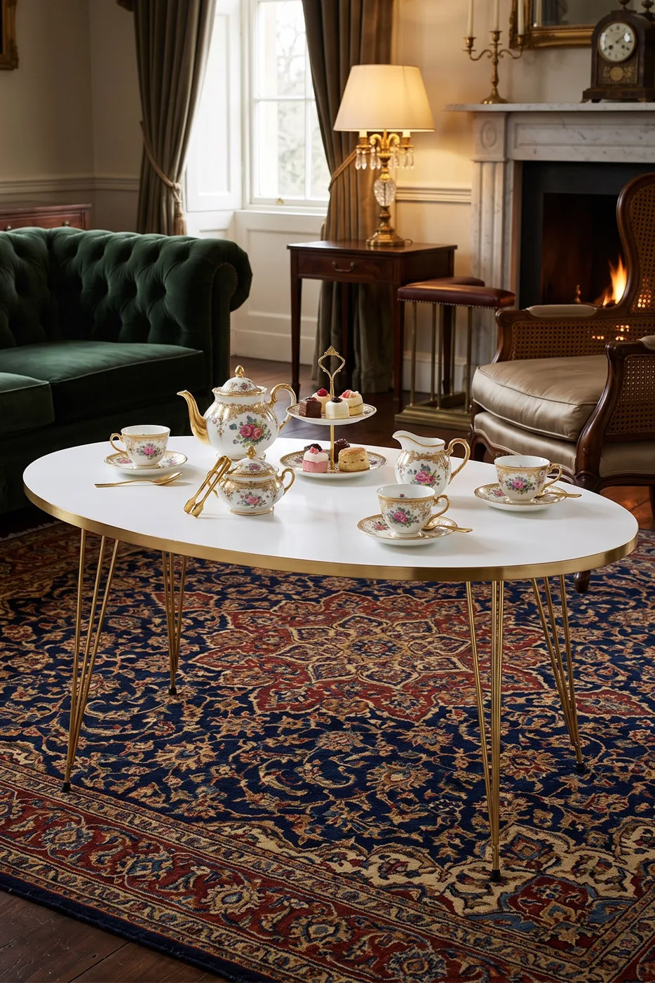 Coffee Table Ellipse Gold White Wire
