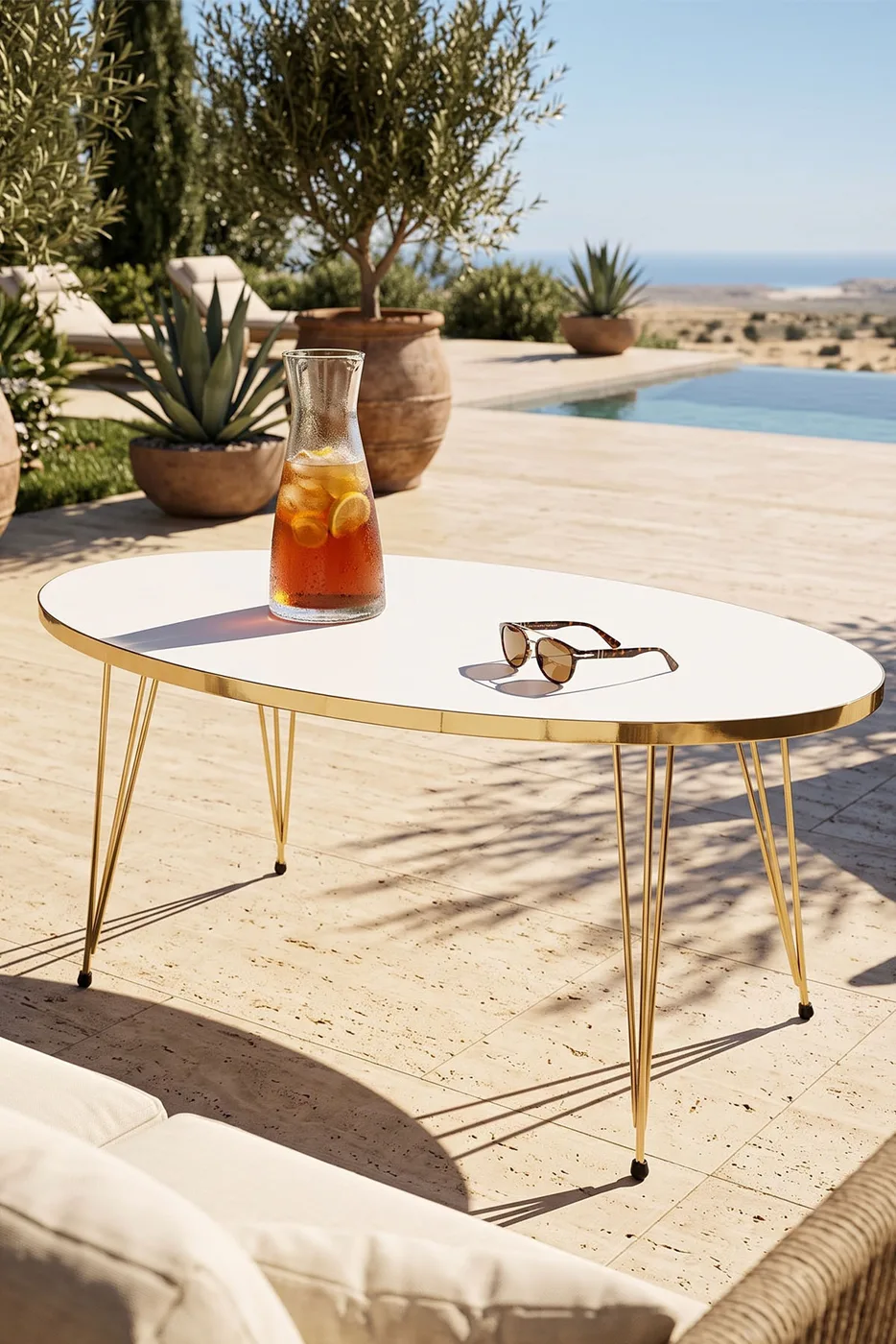 Coffee Table Ellipse Gold White Wire