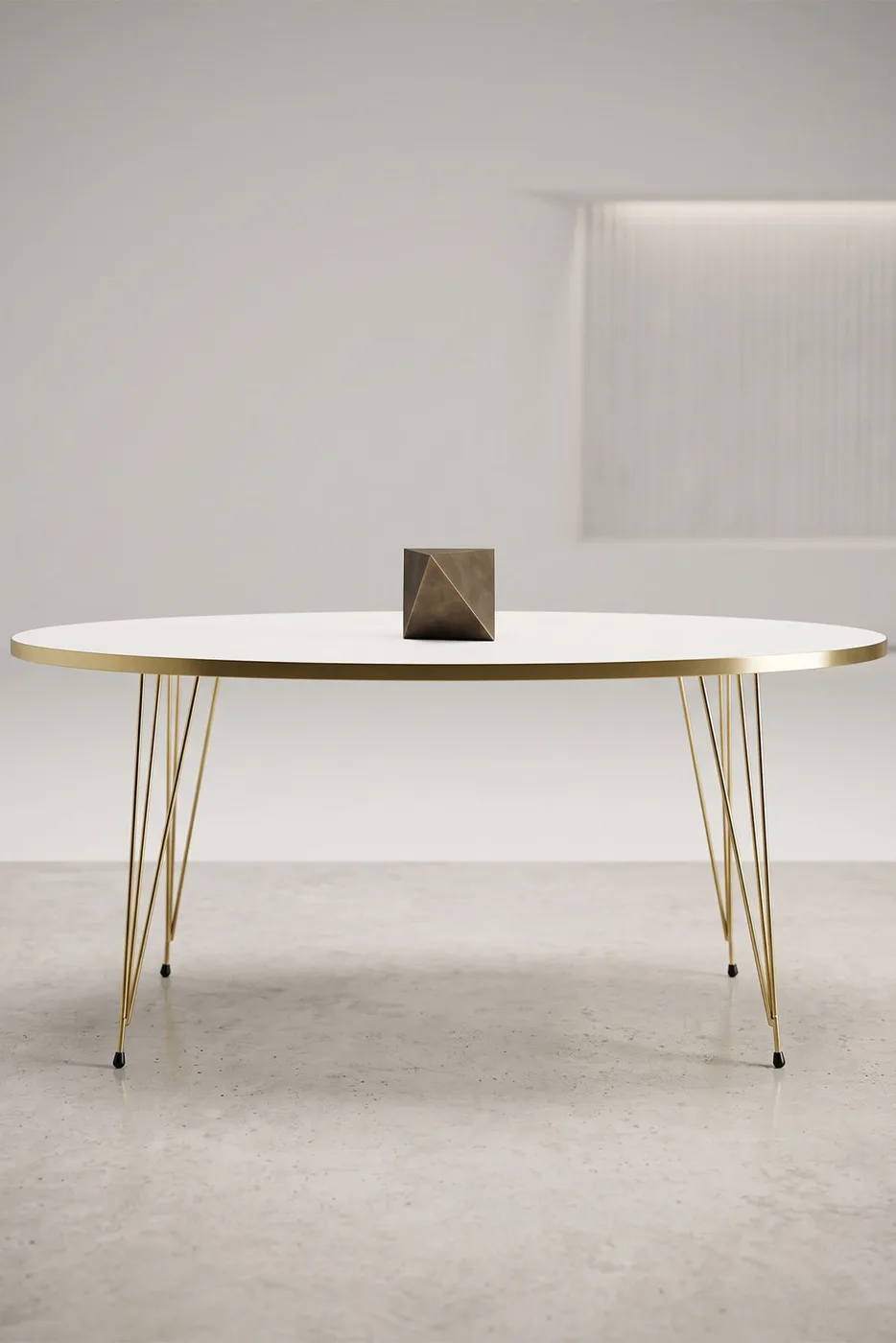 Coffee Table Ellipse Gold White Wire