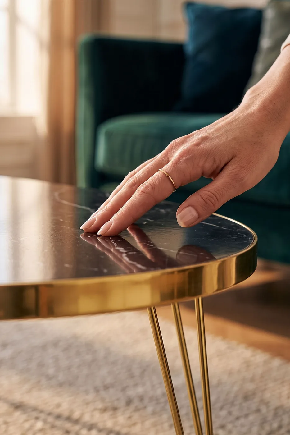 Nesting Table and Coffee Table Ellipse Set Gold Bendir Wire